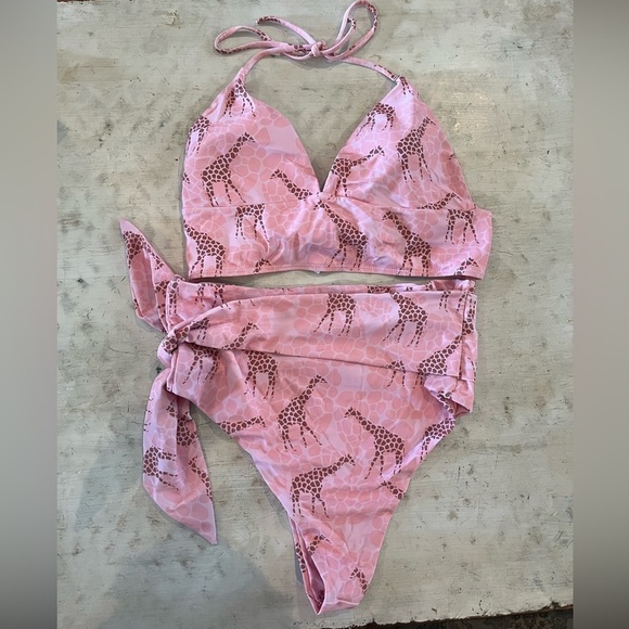 Rose swimsuit GIRAFFE PRINTED HIGH WAIST DEEP V TRIANGLE BIKINI NWOT | size XL - Picture 8 of 9